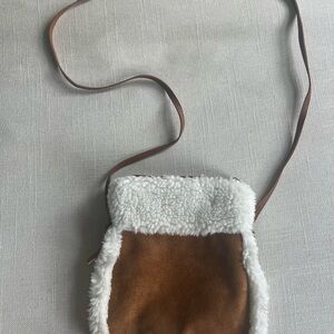 Brown and White Shearling Crossbody Bag